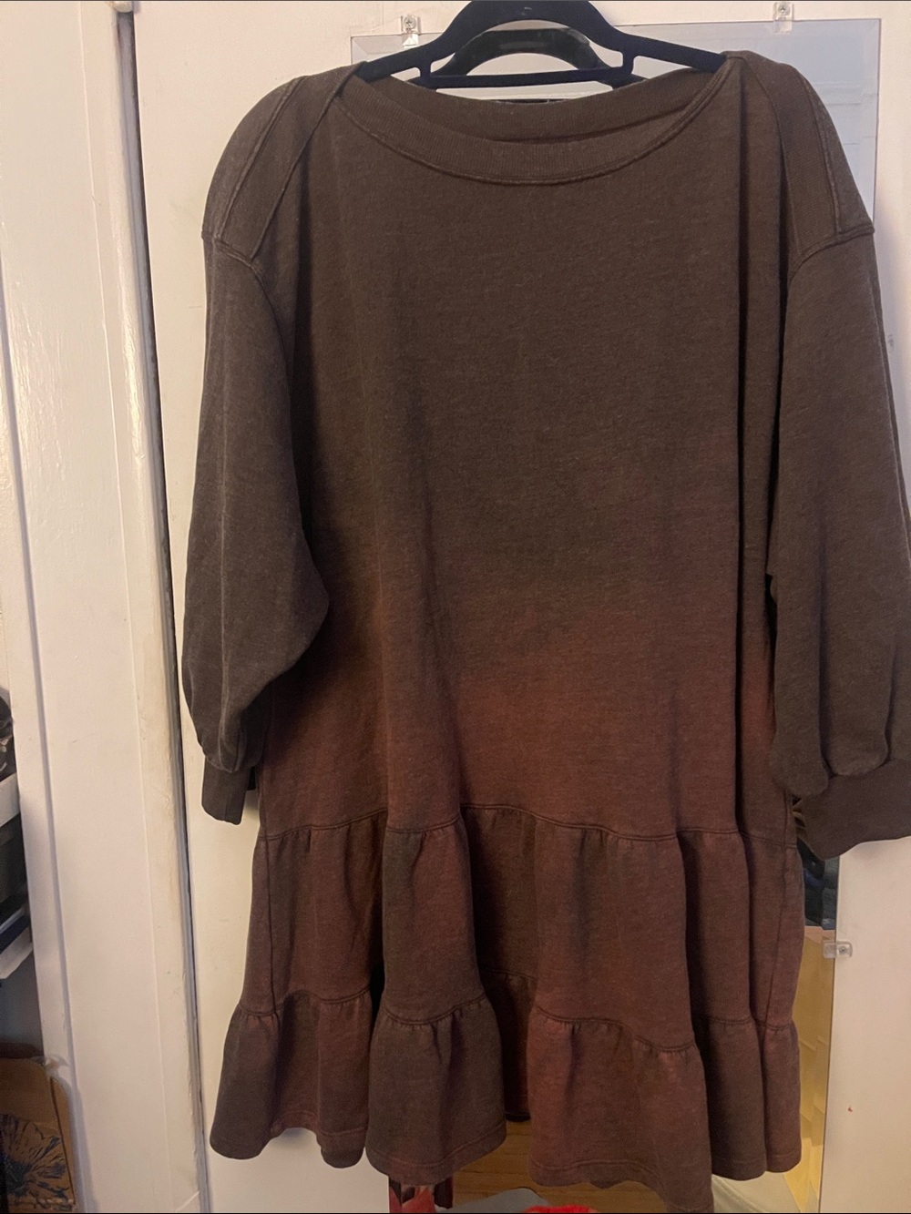 We The Free Grayish Purplish-Brown Tiered Midi Sweatshirt Dress